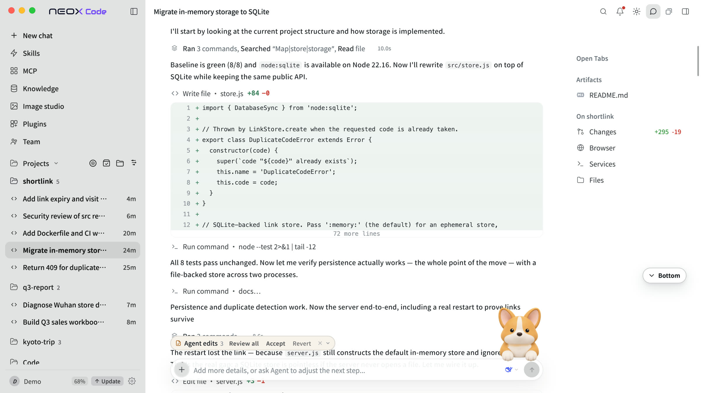 Neox Agent IDE plan view