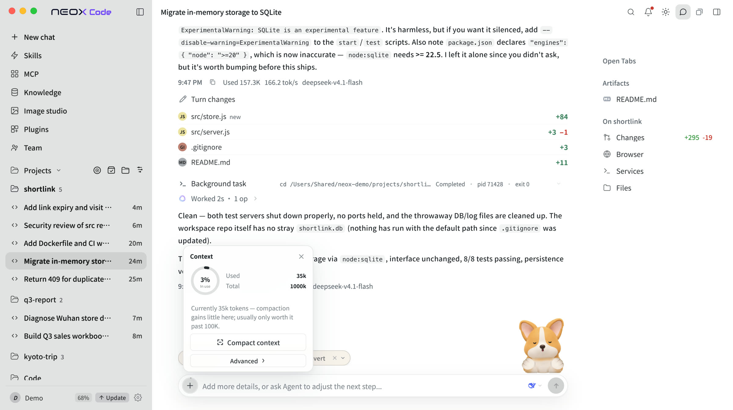 Context usage, always visible