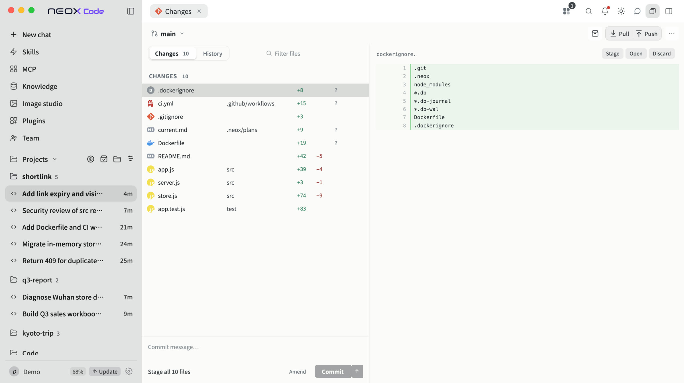 Neox Agent IDE editor view